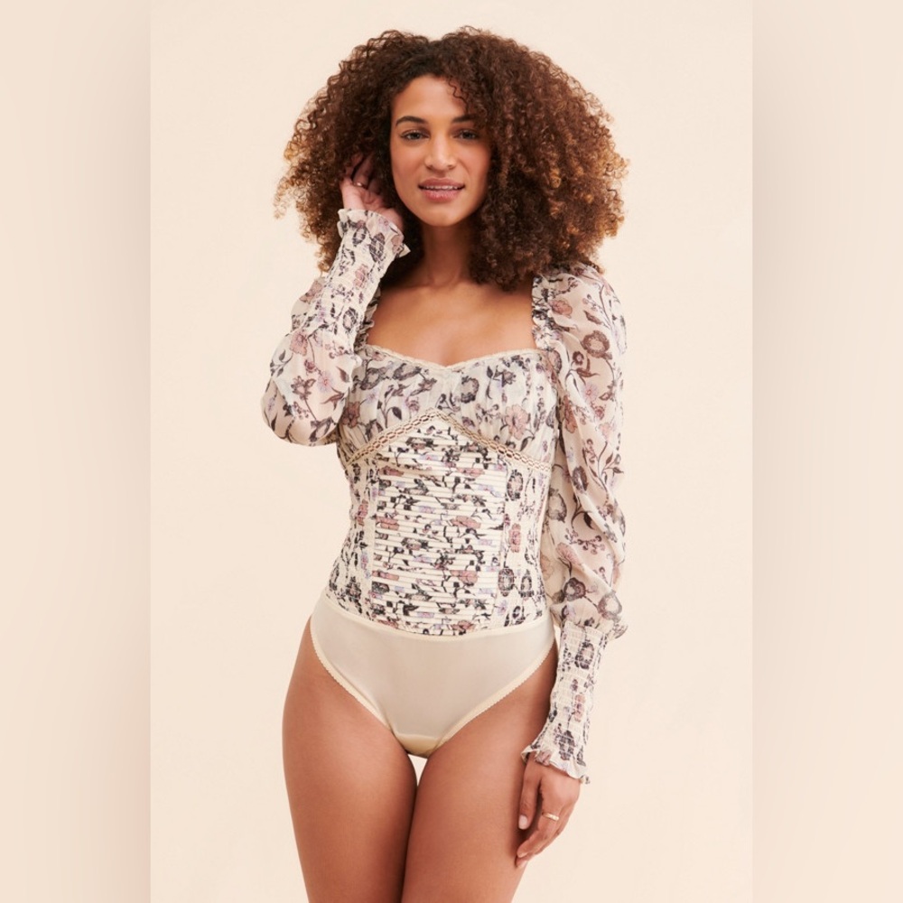 Free People Ruched Floral Bodysuit